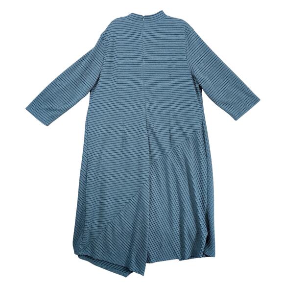 Cato Geometric Lines Blue Knit Midi Dress Plus Size 22/24W Lined Mock Neck - Picture 2 of 10